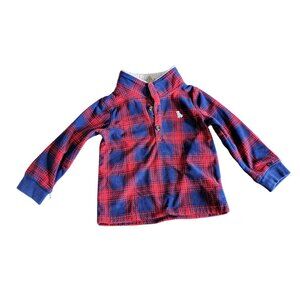 Carters Toddler 1/4 Snap Pullover 3T Red & Navy Plaid Fleece With Sherpa Lining